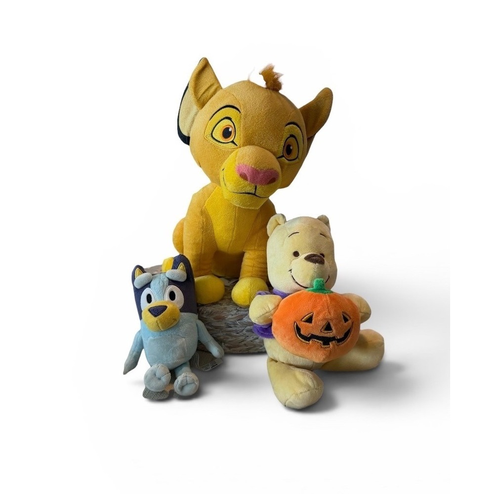 Disney Simba, Winnie the Pooh Halloween & Bluey Plush Toy Lot 3pc Characters